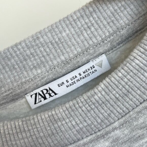 Zara Women Cropped Long Sleeve Sweatsuit Sweater Sweatshirt - Gray - S Small - Picture 7 of 9